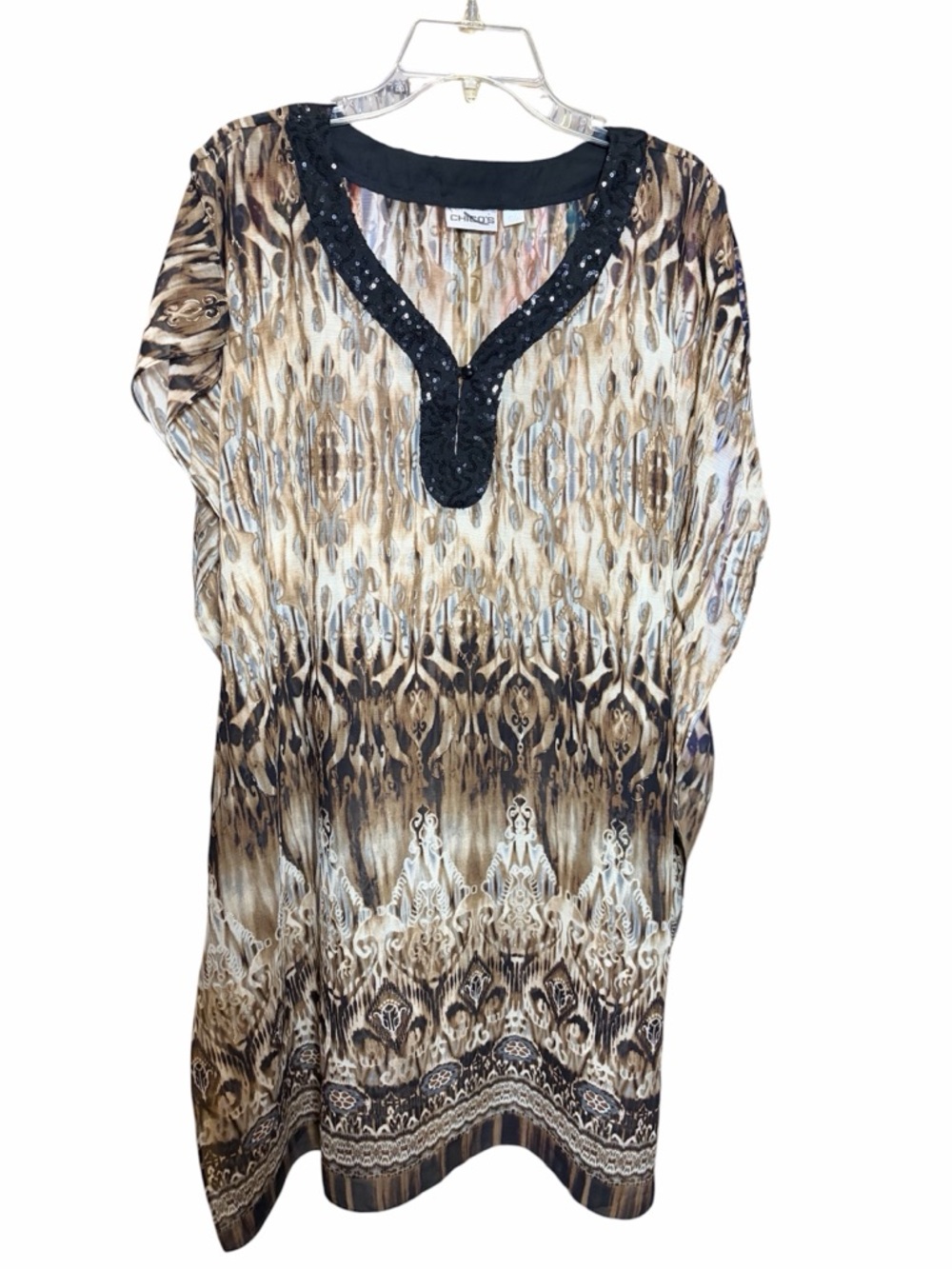 Chico's Brown, Black and Cream Patterned V-Neck Tunic